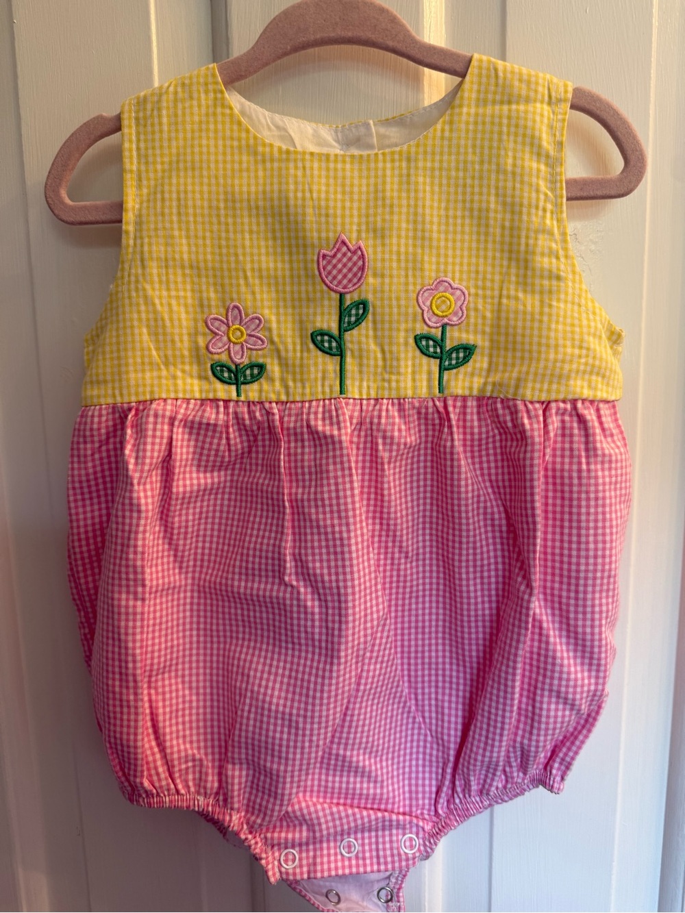 Girls Yellow & Pink Floral Gingham Romper